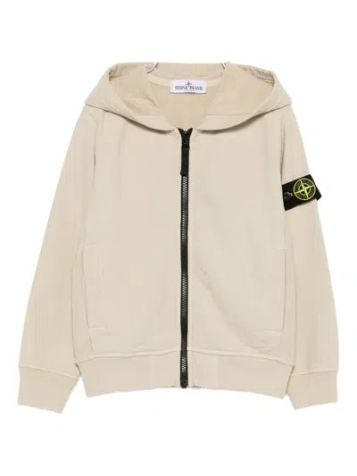 Stone Island Kids' Compass-badge Zip-up Hoodie In Neutral