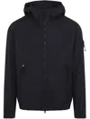 Stone Island Cotton Jacket With Hood And Pockets In Blue