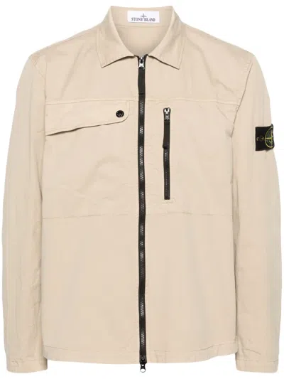 Stone Island Hemdjacke Mit Kompass-patch In Nude