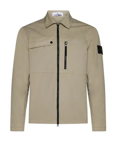 Stone Island Compass-badge Zip-up Shirt Jacket In Nude