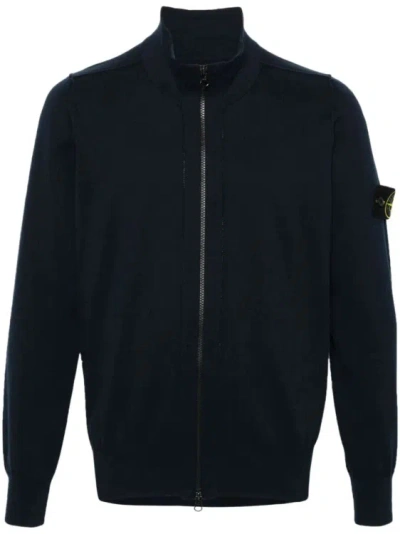 Stone Island Compass-badge Zip-up Sweatshirt In Blue