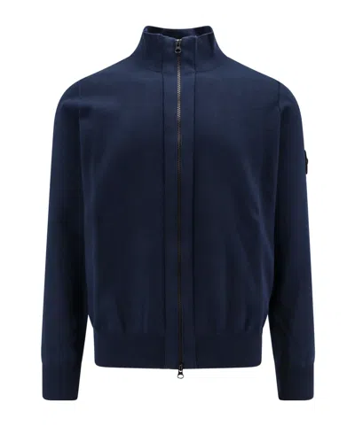 Stone Island Compass-badge Zip-up Sweatshirt In Navy