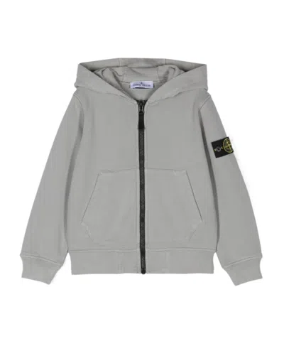 Stone Island Compass-badge Zipped Hoodie In Gray