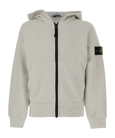 Stone Island Compass-badge Zipped Hoodie In White