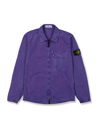 Stone Island Compass-badge Zipped Shirt Jacket In Purple