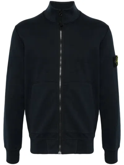 Stone Island Compass-badge Zipped Sweatshirt In Blue