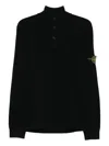 Stone Island High Collar Pullover With Buttoned Placket And Logo Patch In Black