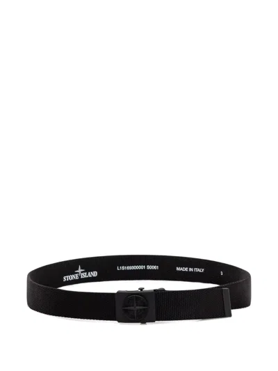 Stone Island Kids' Compass Buckle Belt In Black