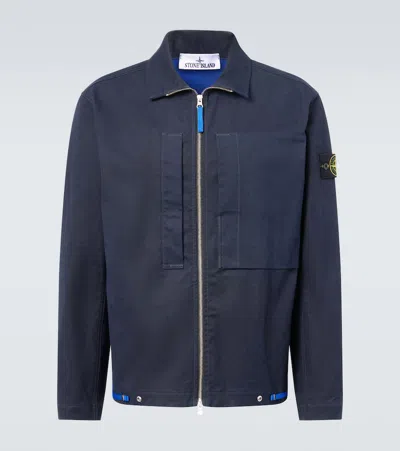 Stone Island Compass Cotton Canvas Overshirt In Blue