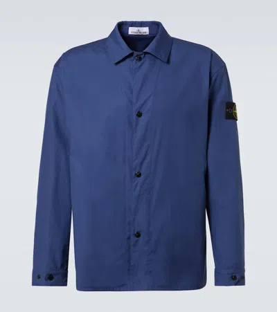 Stone Island Compass Cotton Canvas Overshirt In Blue