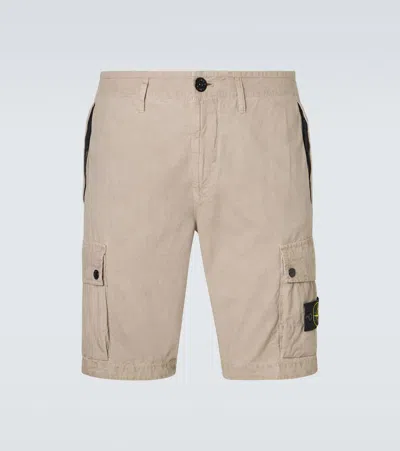 Stone Island Desert Organic Cotton Twill Cargo Bermuda Shorts In Brown