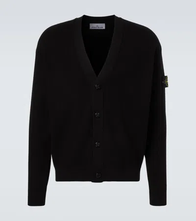 Stone Island Compass Cotton Cardigan In Black