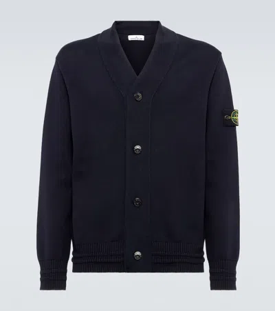 Stone Island Compass Cotton Cardigan In Blue