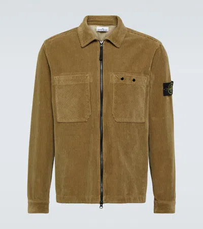 Stone Island Compass Cotton Corduroy Overshirt In Brown