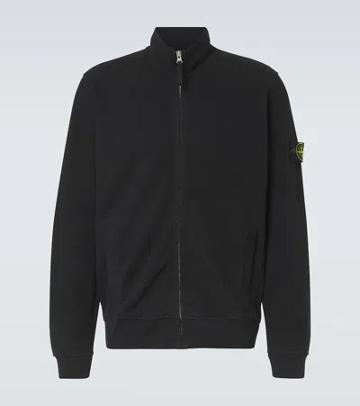 Stone Island Compass Cotton Fleece Zip-up Sweater In Schwarz