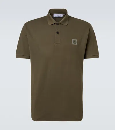 Stone Island Compass Cotton Piqué Polo Shirt In Brown