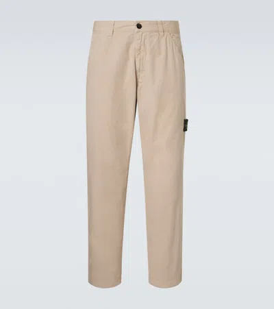 Stone Island Compass Cotton Straight Pants In Brown