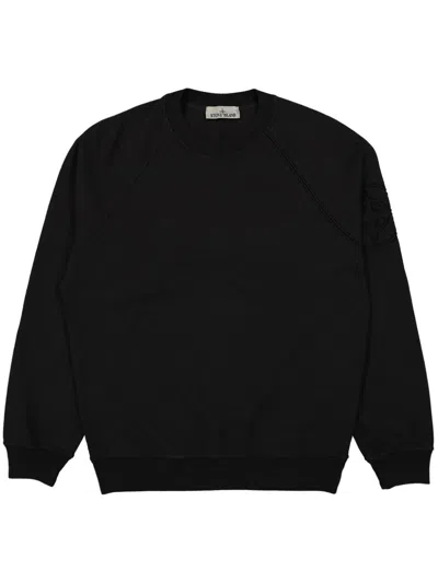 Stone Island Ribbed Crew-neck Cotton Sweatshirt With Long Sleeves In Black