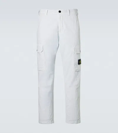 Stone Island Compass Cotton Twill Cargo Pants In White