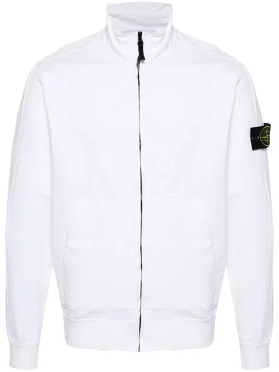 Stone Island Compass Cotton Zip-up Hoodie In White