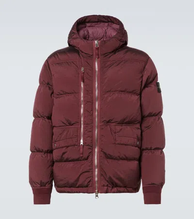 Stone Island Compass Down Jacket In Burgundy