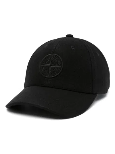 Stone Island Compass-embroidered Cap In Black