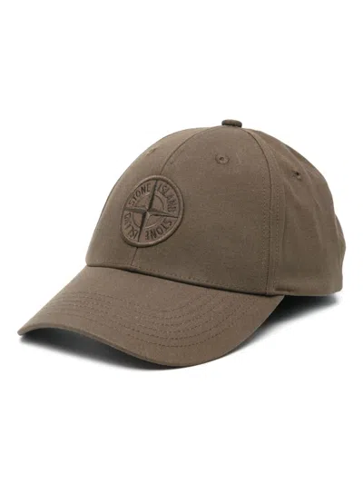 Stone Island Compass-embroidered Cap In Green