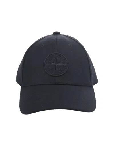 Stone Island Compass Embroidered Curved Peak Cap In Navy