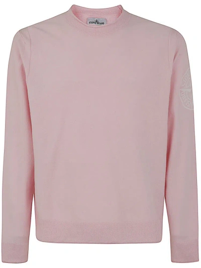 Stone Island Compass Embroidered Knitted Jumper In Pink