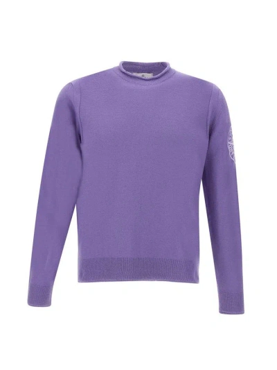 Stone Island Compass Embroidered Knitted Jumper In Purple