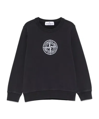 Stone Island Kids' Compass-embroidered Sweatshirt In Blue