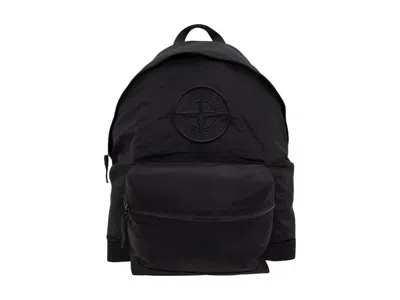 Pre-owned Stone Island Compass Embroidered Zipped Backpack In Black