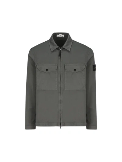 Stone Island Logo Patch Sleeved Shirt In Green