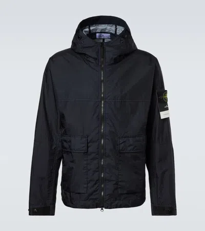 Stone Island Full-zip Hooded Jacket With Double-slider Zipper In Black
