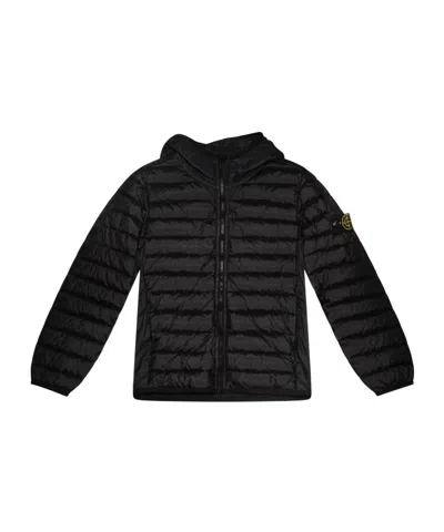 Stone Island Compass Hooded Puffer Jacket In Black