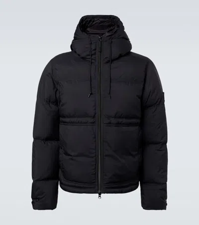 Stone Island Compass Hooded Quilted Down Jacket In Black