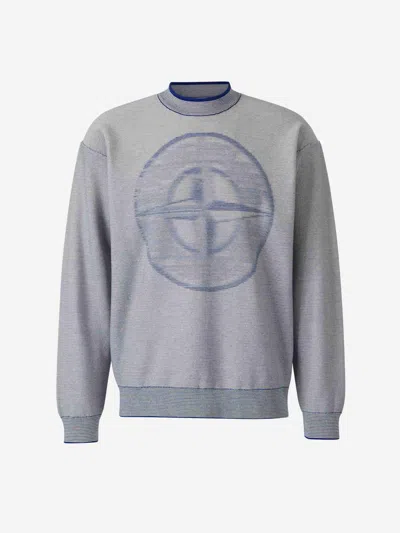 Stone Island Blurred Emblem Knit Sweater In Cobalt Blue