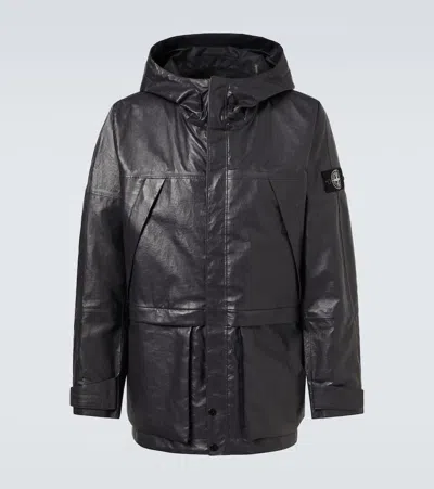 Stone Island Compass Leather Parka In Grey