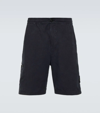 Stone Island Compass Linen-blend Bermuda Shorts In Black