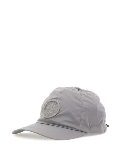 Stone Island Compass Logo Baseball Cap In Gray