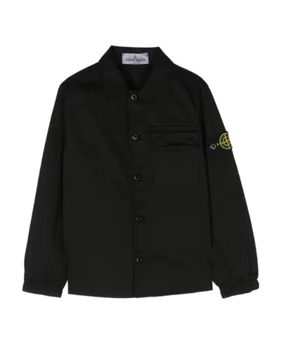 Stone Island Compass-logo Cotton Shirt In Black