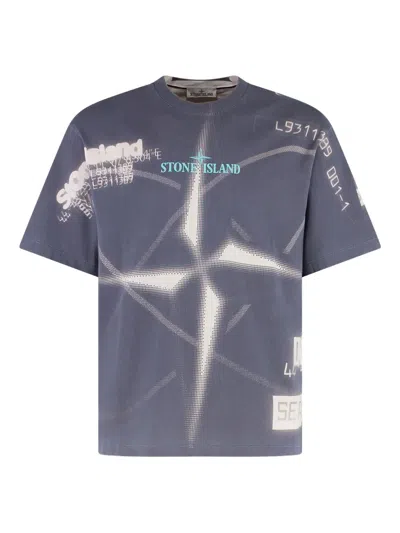 Stone Island Compass-logo Cotton T-shirt In Blue