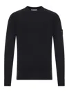 Stone Island Men Black Crewneck Sweatshirt With Logo Patch On The Sleeve In Cotton Man In Black