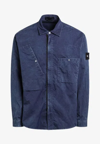 Stone Island Regular-fit Zipper-up Overshirt With Corrosion Treatment In Blue