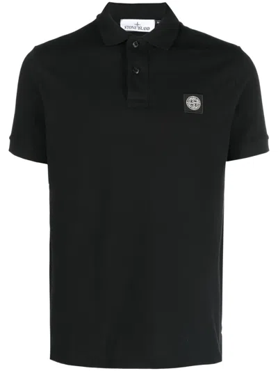 Stone Island Cotton Polo With Logo Patch In Blue