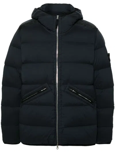 Stone Island Compass-logo Hooded Jacket In Blue