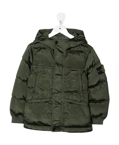 Stone Island Compass-logo Hooded Padded Jacket In Green