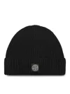 Stone Island Ribbed Knit Beanie With Compass Logo Patch In Black