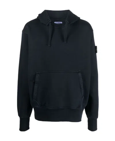 Stone Island Compass Logo-patch Cotton Hoodie In Blue