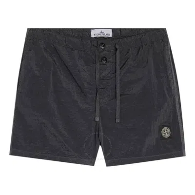 Stone Island Compass Logo Patch Nylon Swim Trunks In Black